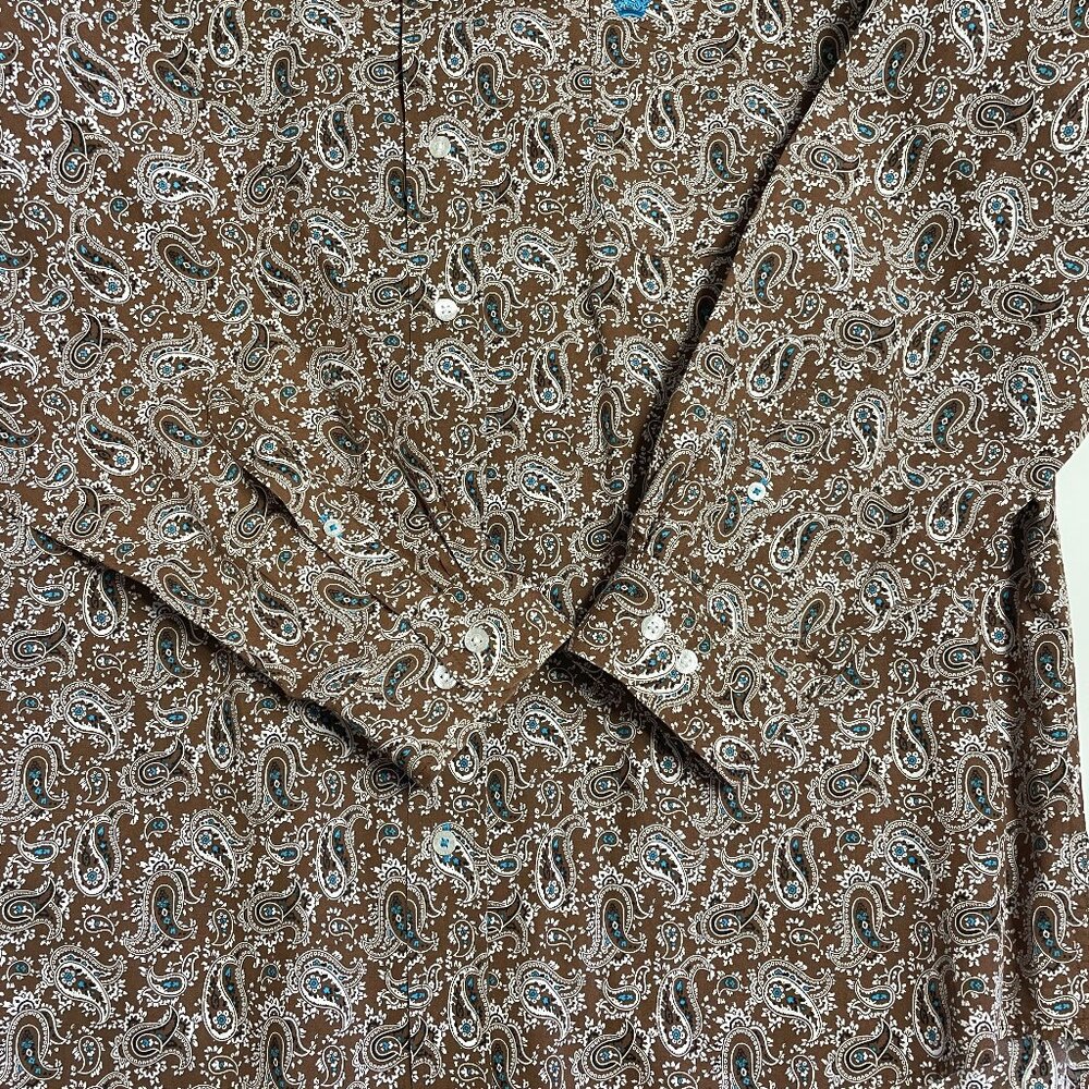Cinch Shirt Men's Large Brown 100% Cotton Paisley Long Sleeve Button Up Western - Picture 7 of 13